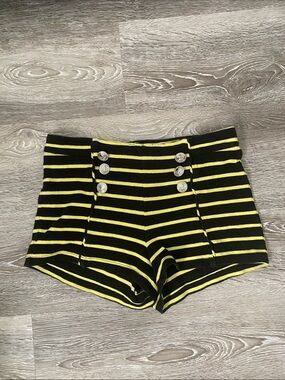 Striped High-Waist Women’s Shorts in Black & Yellow